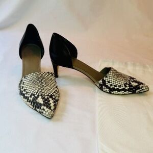 Vince Aurelian D'orsay leather black and grey snakeskin kitten heels
